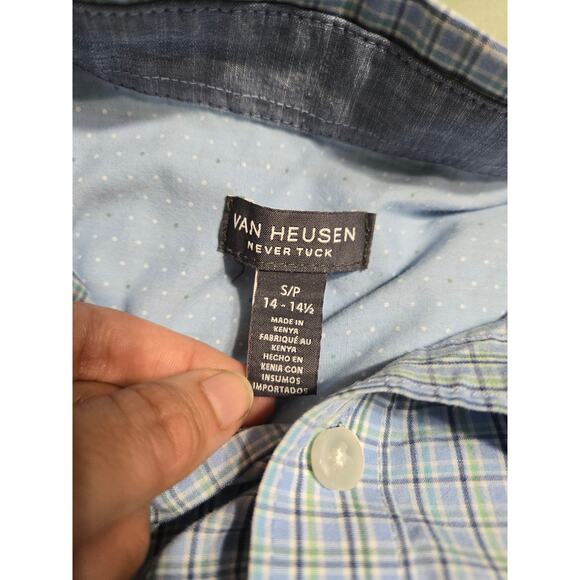 Van Heusen small men's blue plaid button up short sleeve shirt - Picture 4 of 9